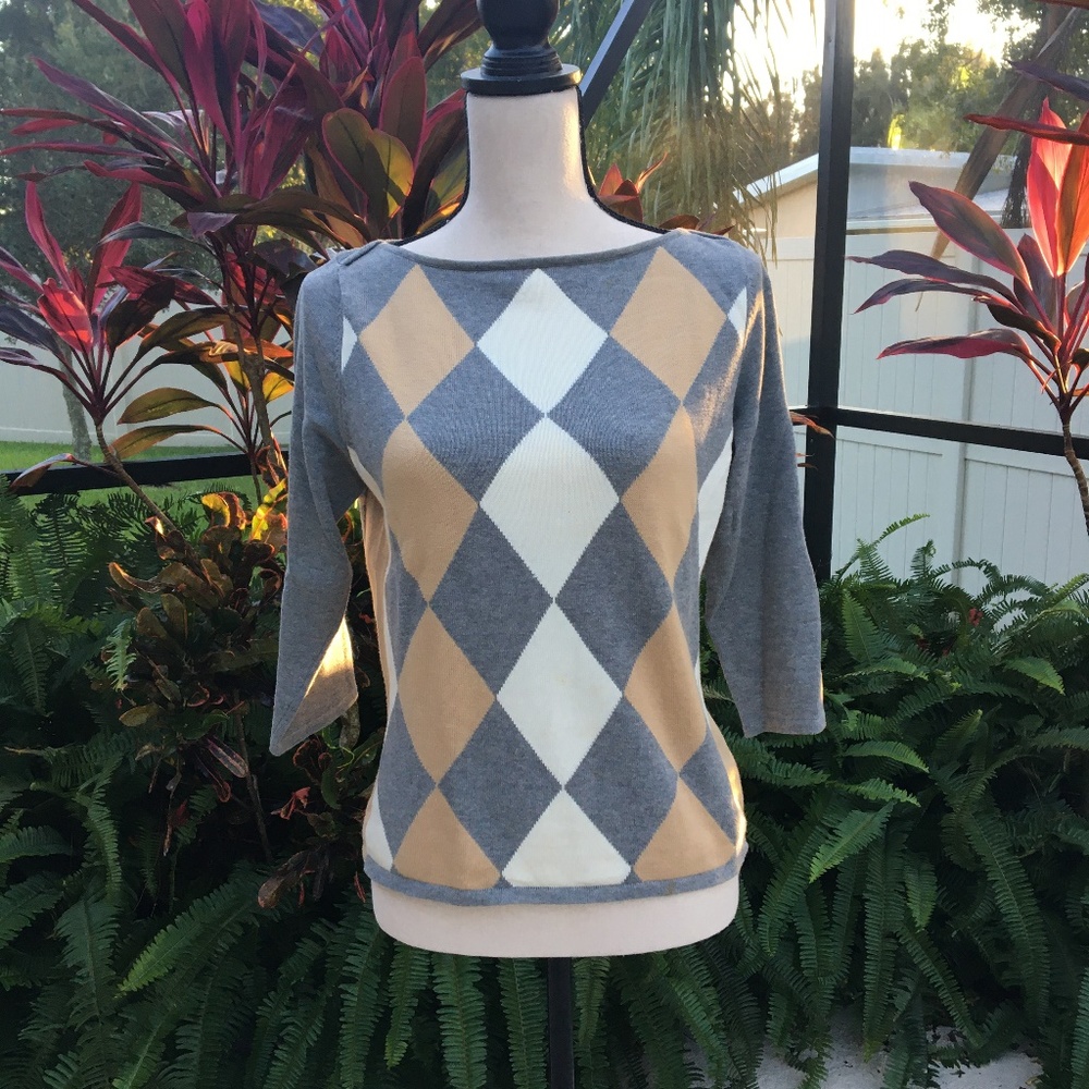 Valerie Stevens  Argyle Pattern & Striped  Sweater